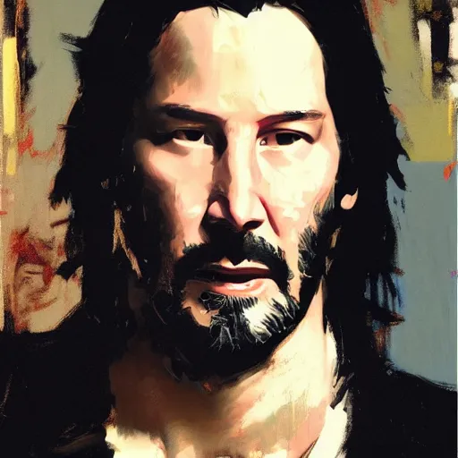 Image similar to keanu reeves, intricate, elegant, highly detailed, greg manchess, mucha, liepke, ruan jia, jeffrey catherine jones, ridley scott