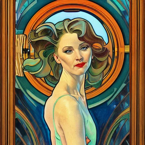 Prompt: a streamline moderne painting in the style of donato giancola, and in the style of artey freytag, and in the style of alphonse mucha. symmetry, smooth, sharp focus, semi - realism, intricate detail.