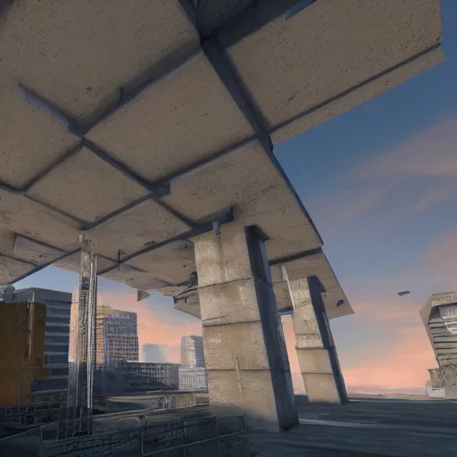 Image similar to a Half life 2 level, from the 2004 PC game Half life, brutalist architecture, stunning volumetric light, sunset, stunning skies, majestic landscape, trending on Artstation, 8k, photorealistic, hyper detailed, unreal engine 5, IMAX quality, cinematic, epic lighting, in the style of Viktor Antonov
