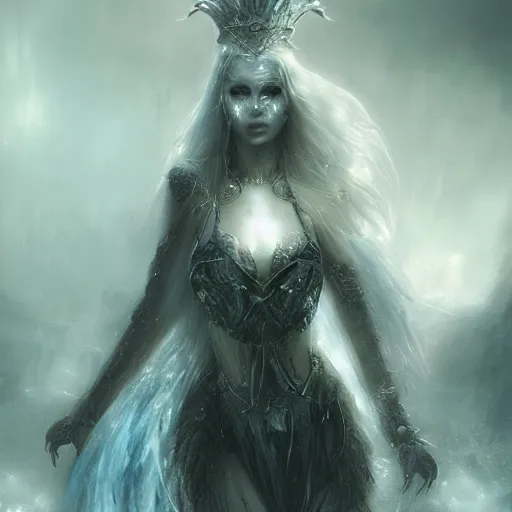 Image similar to kerli koiv as a ice queen, darkwave, darksynth, concept art, sharp, digital matte painting, art by luis royo, greg rutkowski, wlop, dramatic lighting, trending on artstation