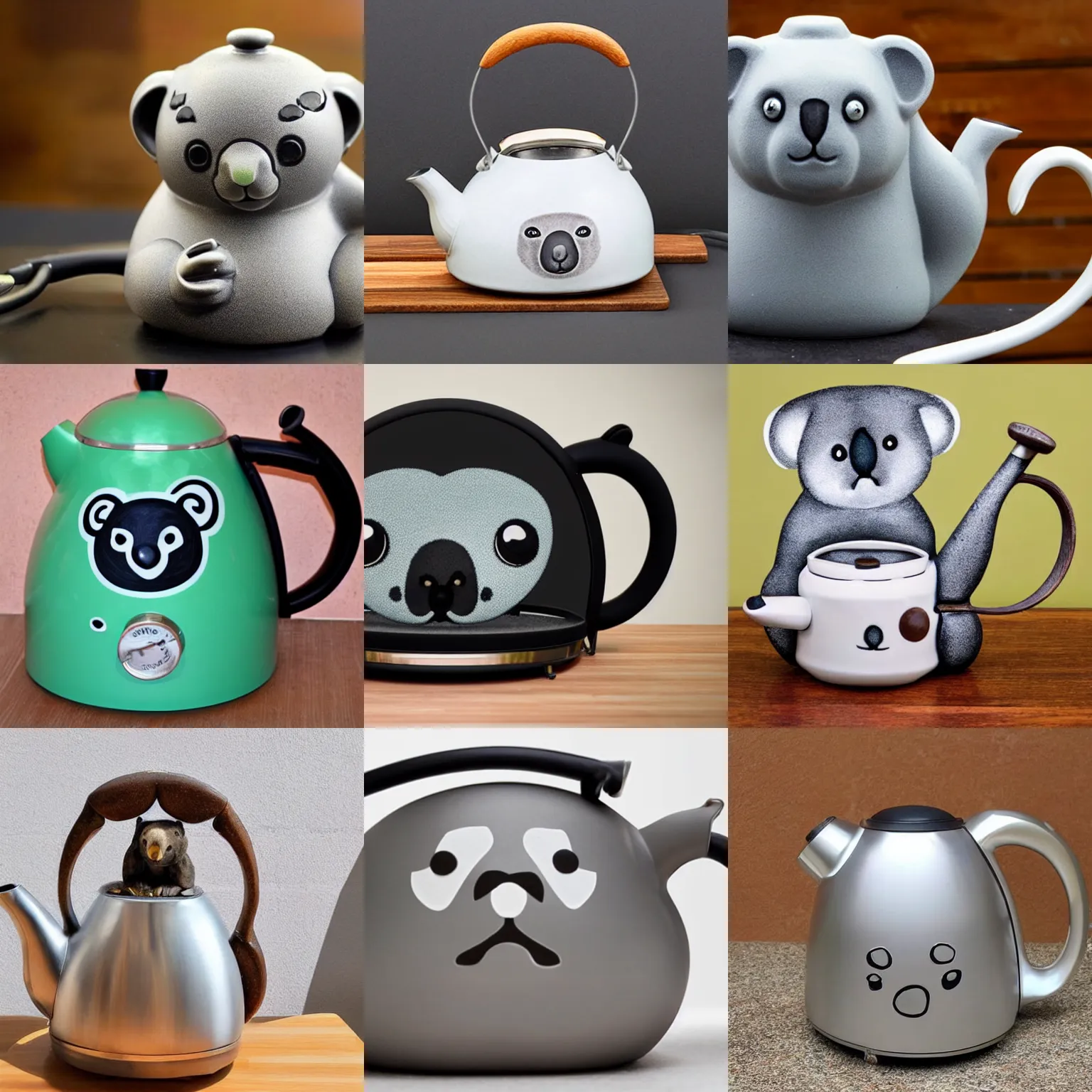 Prompt: a tea kettle in the shape of a koalas head