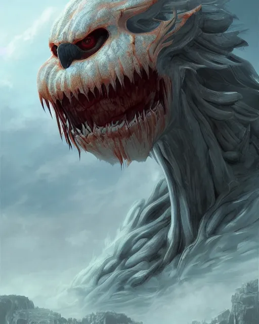 Prompt: portrait of elmo as a titan from attack on titan, fantasy, intricate, elegant, highly detailed, digital painting, artstation, concept art, smooth, sharp focus, illustration, art by artgerm and greg rutkowski