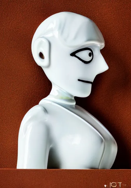 Prompt: The Iron Giant, feminine, made of glazed, bright white porcelain, high quality photograph