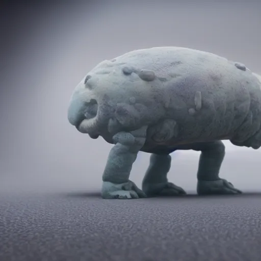 Prompt: tardigrade in high tech space in fog, octane render