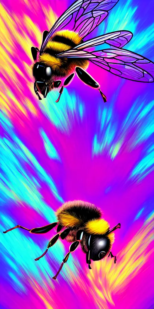 Image similar to hyper detailed ultra sharp of a beautiful bee. trending on artstation, vaporwave aesthetic, synthwave, colorful, psychedelic, digital painting, concept art, smooth, sharp focus, illustration, 8 k