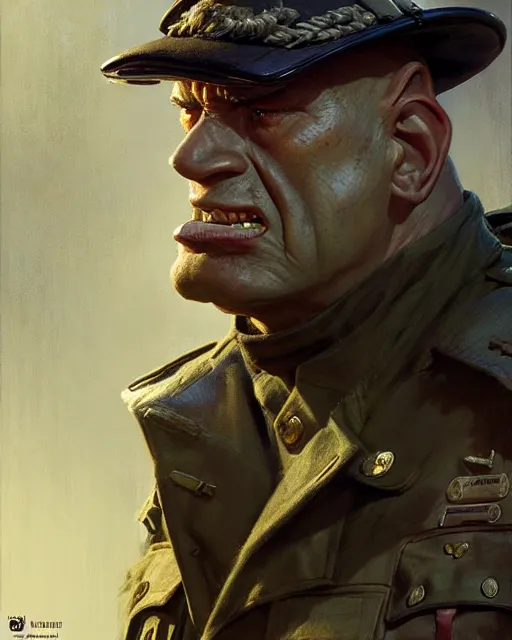 Image similar to orc ww 2 general | | realistic shaded, fine details, realistic shaded lighting painting by greg rutkowski, diego gisbert llorens, magali villeneuve, artgerm, jeremy lipkin, michael garmash, rob rey