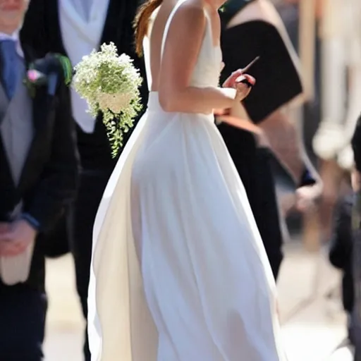 Prompt: Emma watson wearing sunglasses looked too good in her wedding dress