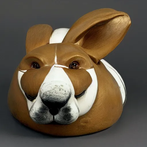 Image similar to A fat rabbit dog with huge white eyes, game object, side view