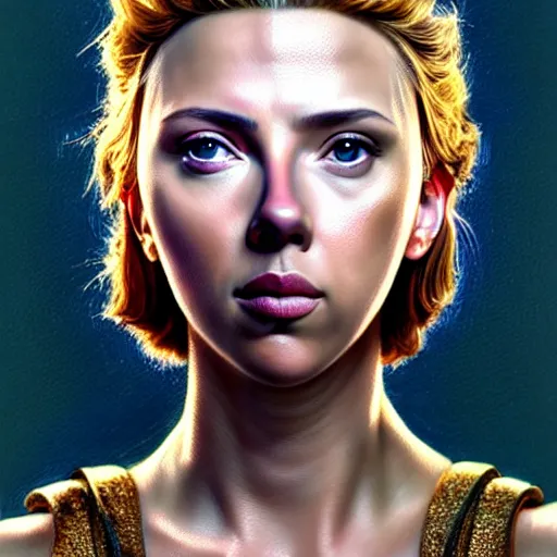 Prompt: hyperrealistic mixed media painting of beautiful goddess Athena played by Scarlett Johansson, stunning 3d render inspired art by P. Craig Russell and Barry Windsor-Smith, perfect facial symmetry, dim volumetric lighting, 8k octane beautifully detailed render, post-processing, portrait, extremely hyper-detailed, intricate, epic composition, brown brown brown eyes, realistic eyes, cinematic lighting, masterpiece, trending on artstation, detailed detailed detailed, masterpiece, stunning