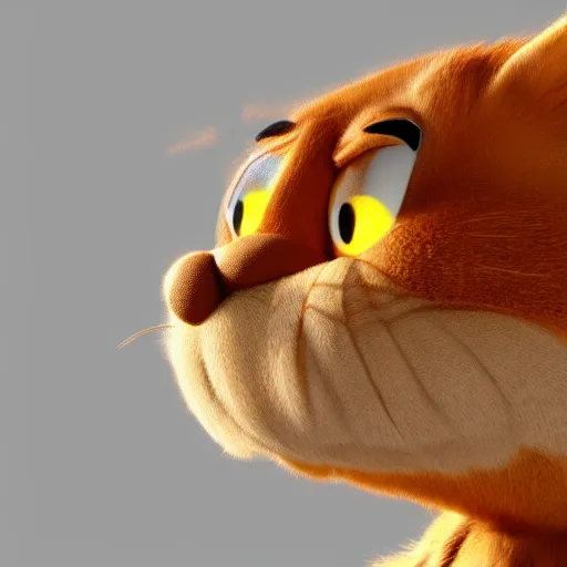 Prompt: still photo of garfield, highly detailed, photorealistic portrait, bright studio setting, studio lighting, crisp quality and light reflections, unreal engine 5 quality render