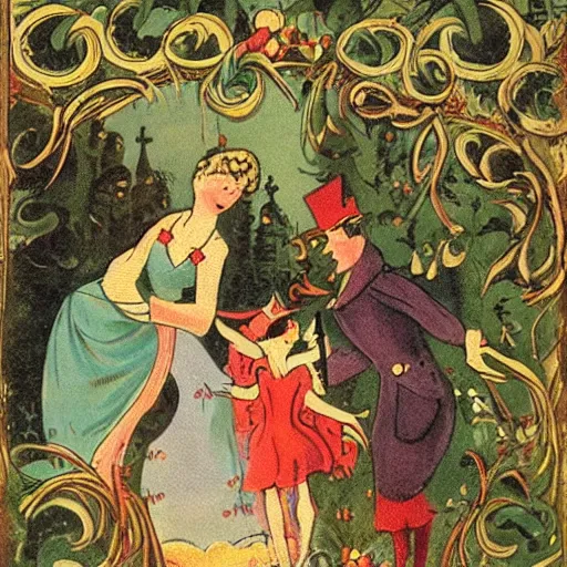 Prompt: vintage fairytale illustration