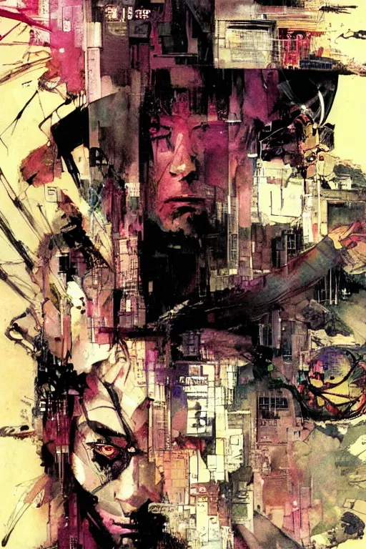 Image similar to cyberpunk dreaming by bobby zeik and bill sienkiewicz and david mack and dave mckean