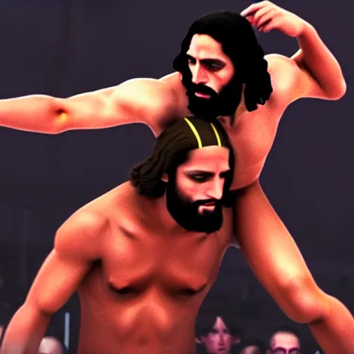 Prompt: Jesus at a wrestling match, photorealistic, 4K