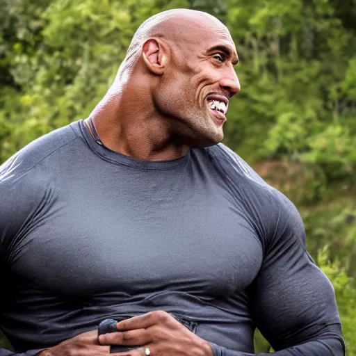 Image similar to dwanye the rock johson with a double chin, 8 k uhd, amazing photography, medium shot