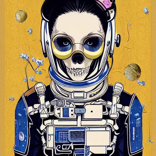 Image similar to anime manga skull portrait young woman astronaut in space, skeleton, intricate, elegant, highly detailed, digital art, ffffound, art by JC Leyendecker and sachin teng