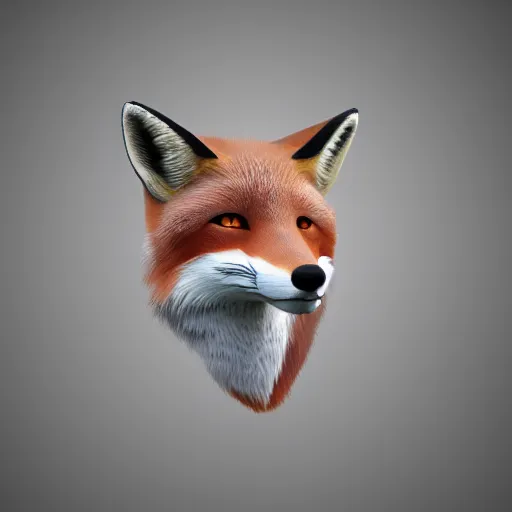 Image similar to an abstract icon depicting a fox, white background, render, blender, 3d