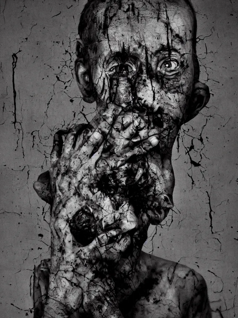 Image similar to horror movie poster in the style of roger ballen, 4 k, bw, portrait, one - sheet size