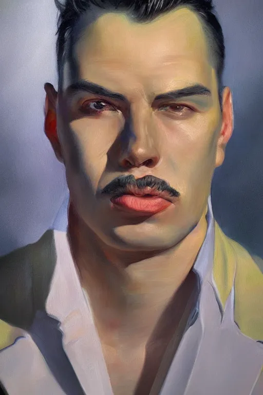 Image similar to hyperrealism oil painting, close - up portrait of a gangster from the 2 0 s in new york, in style of yanjun cheng