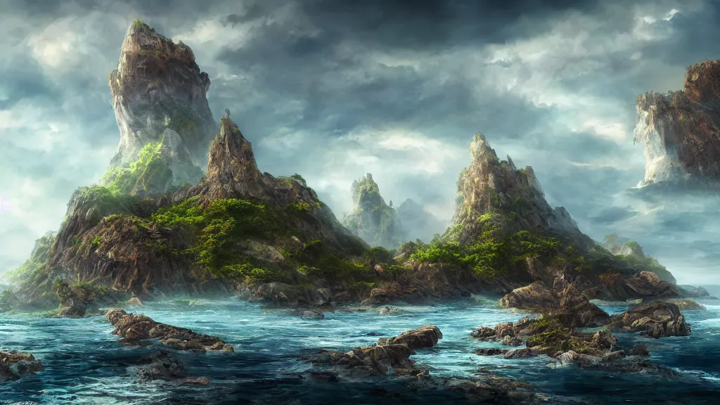 Image similar to archipelago, fantasy artwork, very very very beautiful scenery, hd, hdr, ue5, ue6, unreal engine 5, cinematic 4k wallpaper, 8k, ultra detailed, high resolution, artstation, award winning