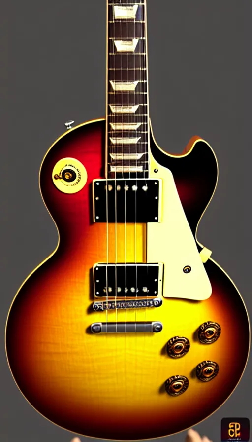 Image similar to stunning gibson les paul vintage sunburst, 3 d hyperrealistic 8 k image style, detailed render, studio photograph with dramatic lighting, depth of field