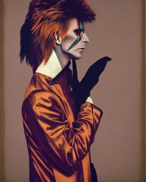 Image similar to david bowie as ziggy stardust by jean auguste dominique ingres, labyrinthine, sacred, mystical