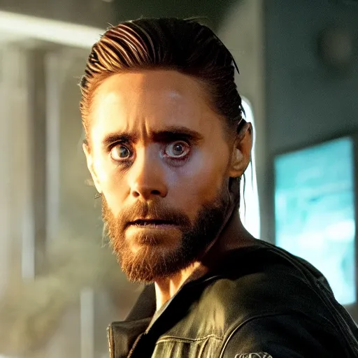 Image similar to 4k still of Jared Leto as Eddie brock in Venom (2018), symbiote