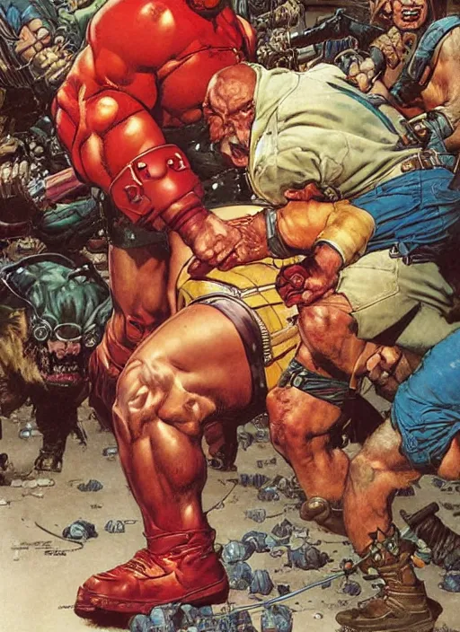 Image similar to juggernaut buys candy, by norman rockwell and jason fabok and greg staples and tom lovell and frank schoonover and dean cornwell