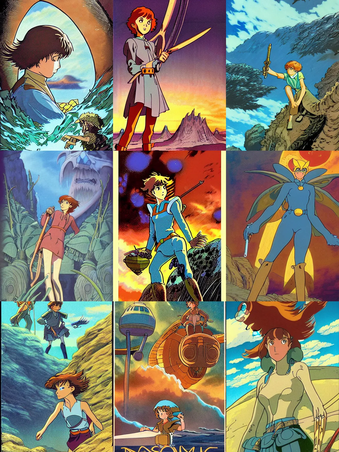 Prompt: (1984) Nausicaä of the Valley of the Wind film covers,Studio Ghibli,epic,masterpiece illustration in the style of Keith Thompson, digital art