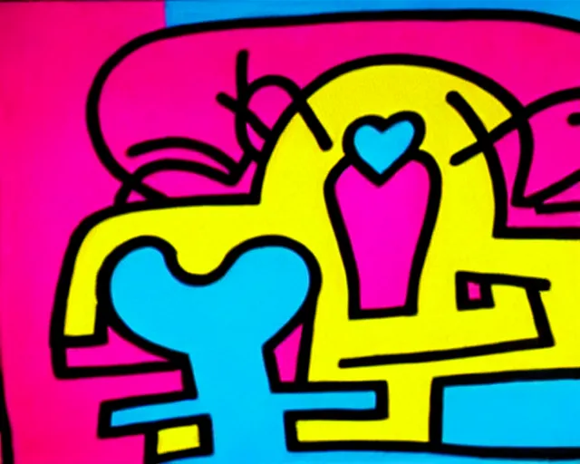 Prompt: graffiti, heart made with circles and lines, vivid colors, highly detailed, simple, no jagged lines, smooth, artstation, artwork by keith haring