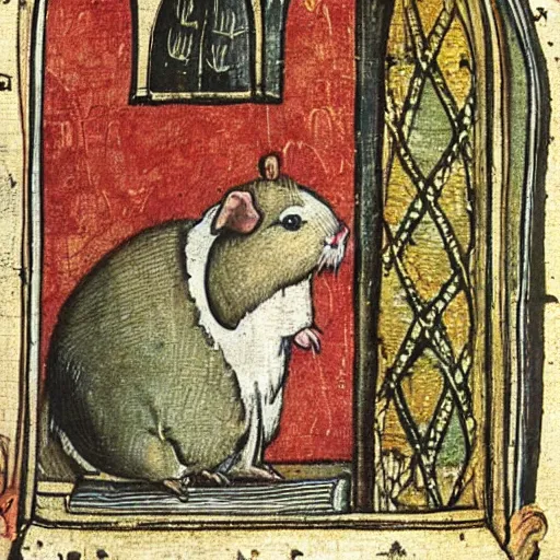 Image similar to medieval book illustration of a guinea pig