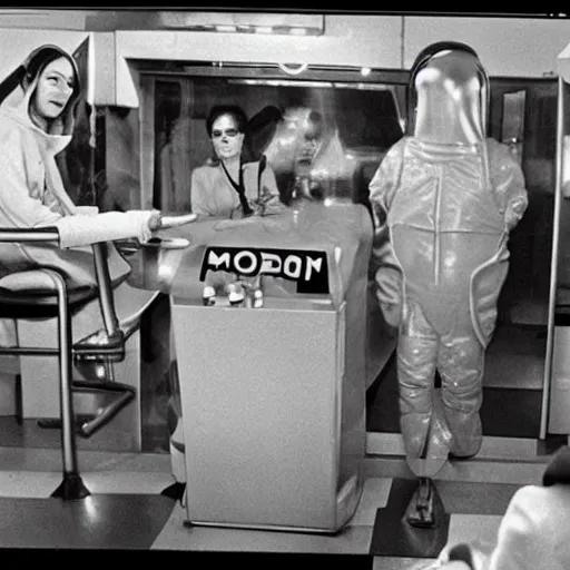 Image similar to alien came to the first mcdonald's in the ussr, top secret style, 1 9 7 0 s