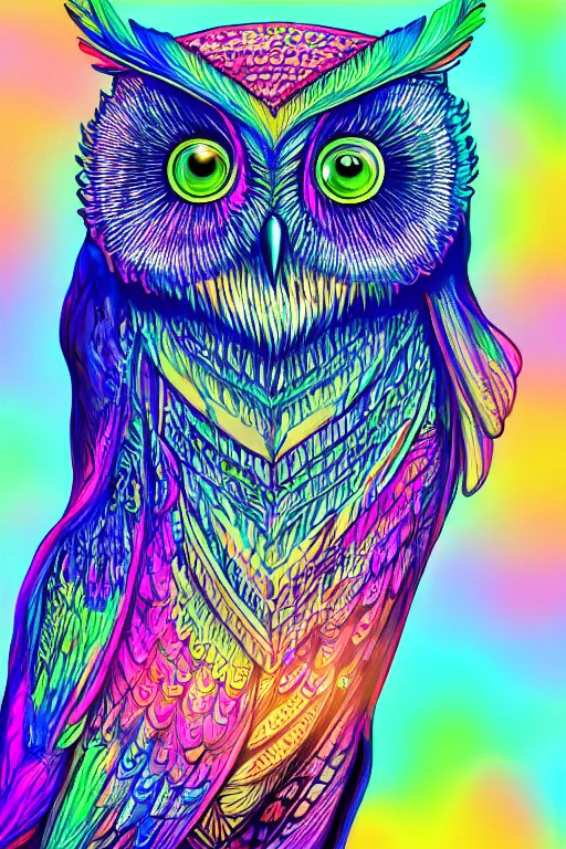 Image similar to glowing owl, beautiful colours, highly detailed, digital art, sharp focus, trending on art station