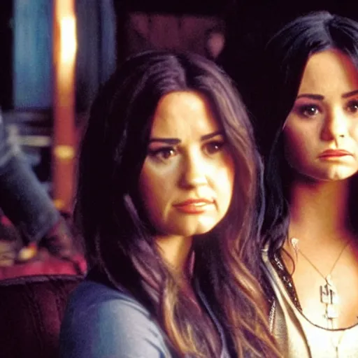 Image similar to Demi Lovato as Piper Halliwell and Selena Gomez as Phoebe Halliwell and Ariana Grande as Prue Halliwell in a Charmed movie directed by Christopher Nolan, movie still frame, promotional image, imax 35 mm footage