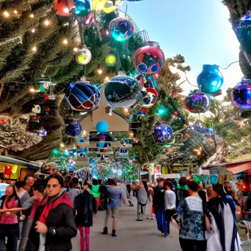 Image similar to futuristic scifi Tzfat. Crowded festive scene.