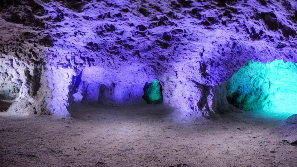 Prompt: an ultraviolet photo of a cave