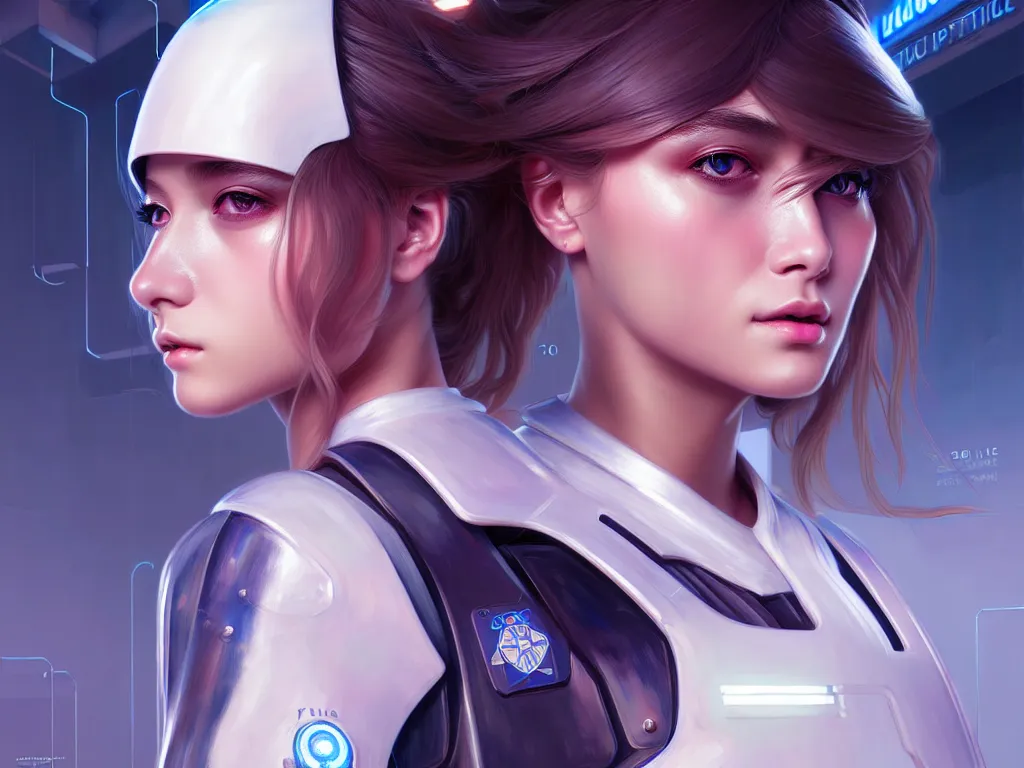 Prompt: portrait futuristic police uniform girl, at future neon light sau paulo rooftop, ssci - fi and fantasy, intricate and very very beautiful and elegant, highly detailed, digital painting, artstation, concept art, smooth and sharp focus, illustration, art by tan zi and ayanamikodon and alphonse mucha and wlop