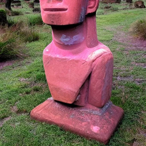 Prompt: moai head with pink hair