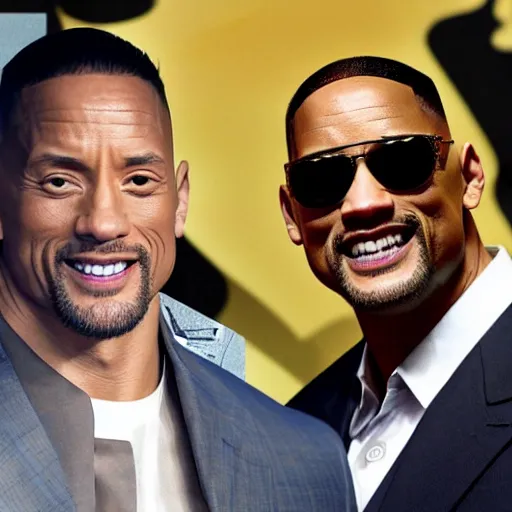 Image similar to dwayne johnson slaps will smith after saying a joke about jada smith bald head