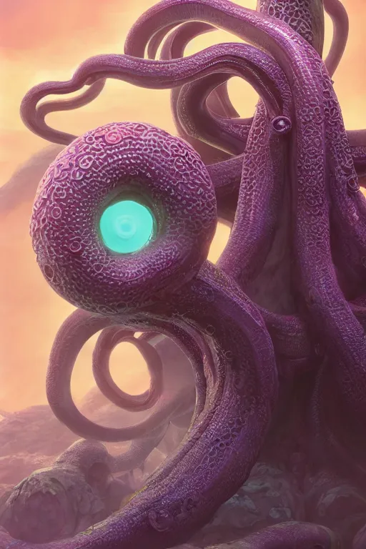 Prompt: giant ancient alien tentacles artwork by akira toriyama, pastel colors, detailed background, extremely detailed, octane rendering, sharp focus, volumetric light, particles, unreal engine 5, rtx