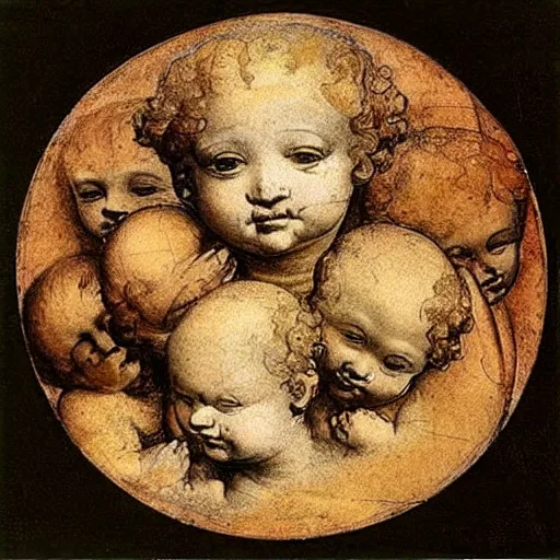 Image similar to cherub with 4 faces, by leonardo davinci