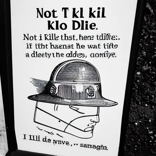 Prompt: not to kill, not to die engraved in helmet