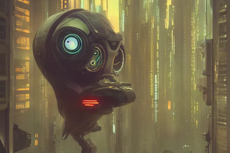 Image similar to futuristic owl, cyberpunk art by mike winkelmann, trending on cgsociety, retrofuturism, reimagined by industrial light and magic, darksynth, sci - fi