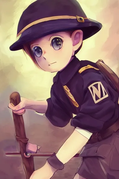 Prompt: beautiful little boy in nazi male uniform posing with an whip. made in abyss art style, sharps focus, cute detailed artwork, anatomically correct, ilya kuvshinov, reflection, perfect composition, wallpaper mobile, digital art, detailed anime soft face, symmetrical face, western comic, illustration, realistic, smooth, lois van baarle, soft details, illumination