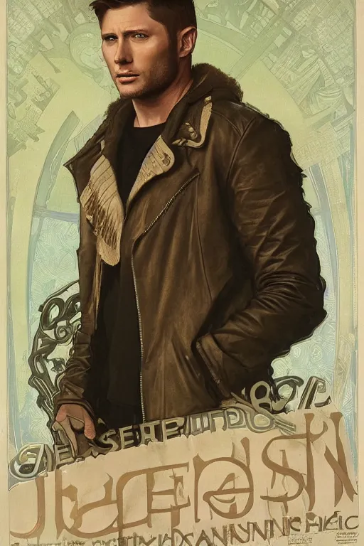 Image similar to a detailed matte portrait of an jensen ackles dressed dean in the gilmore girls, masterpiece, 8 k, art by alphonse mucha and greg rutkowski