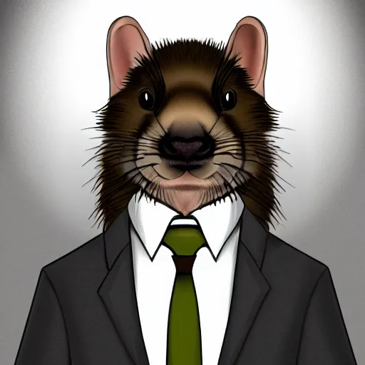 Image similar to strict suit ferret furry man, digital art high quality