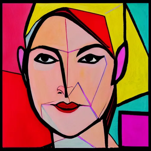 Image similar to portrait of woman, geometrical shapes, bright colors