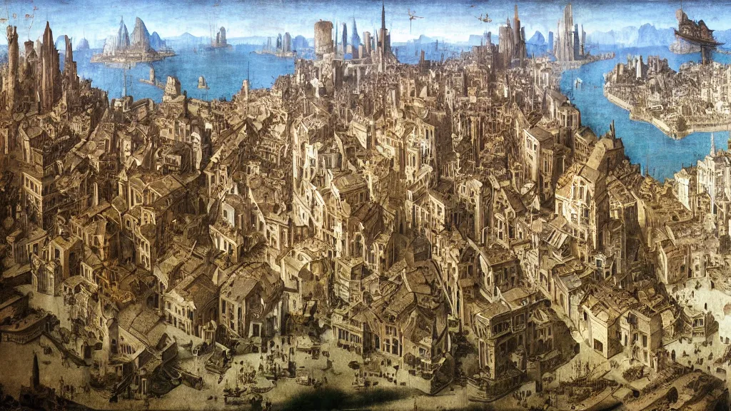 Prompt: a solarpunk city paiting made by Leonardo Da Vinci