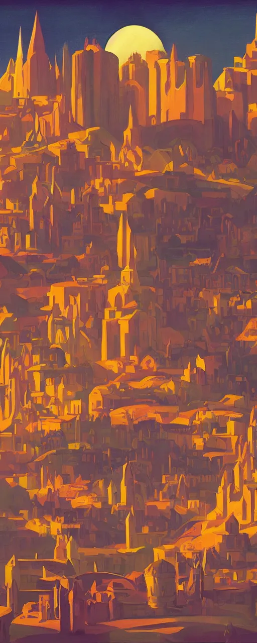 Image similar to Downtown Knoxivlle with Sunsphere, dramatic cinematic lighting, rich colors, golden age illustration, by Sylvain Sarrailh and Nicholas Roerich and Ludwig Deutsch and April Gornik