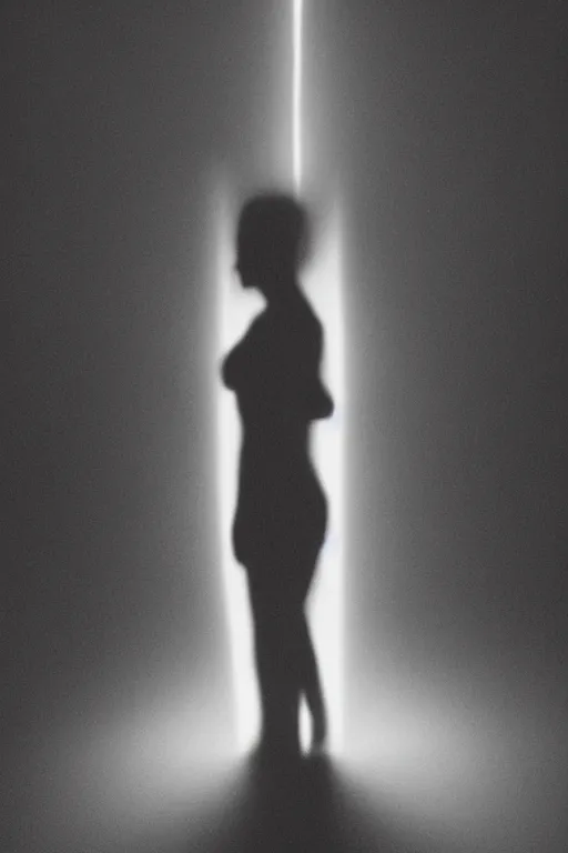 Image similar to human silhouette, large diffused glowing aura, long exposure, film grain, cinematic lighting, maximum detail, art by janice sung