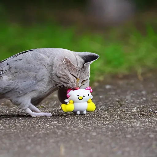 Prompt: Hello Kitty eating a bird